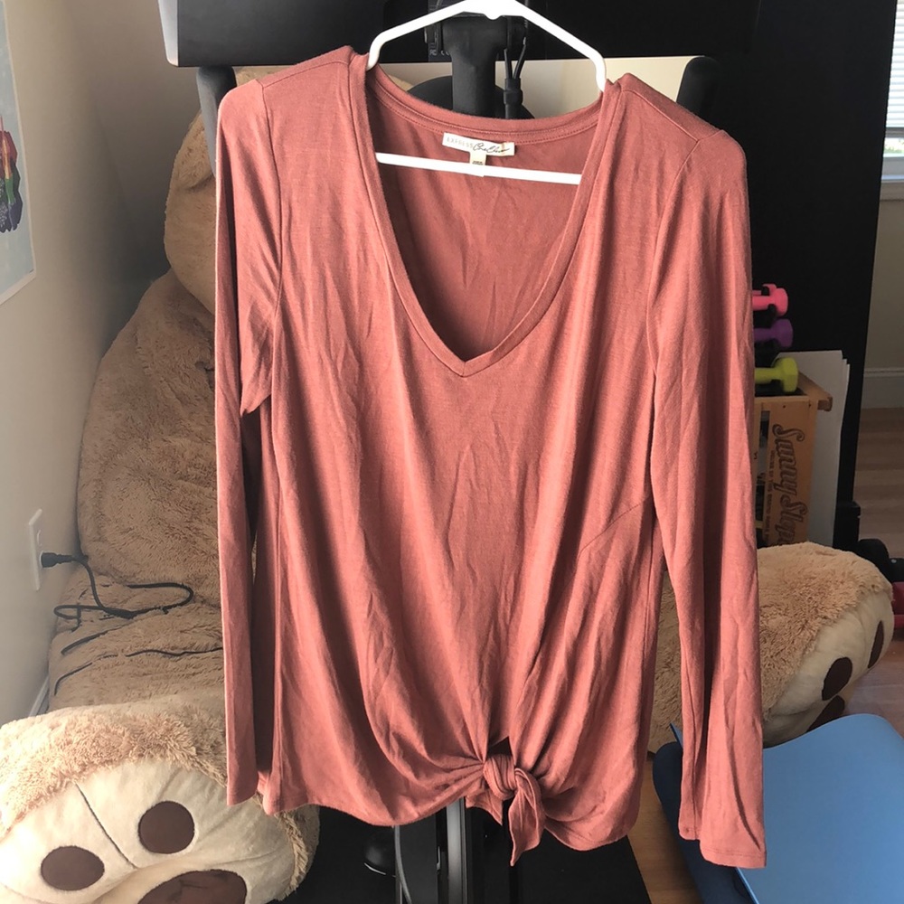 Mauve Tie Front Long Sleeve Blouse